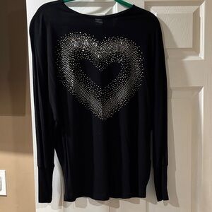 VENUS Black Long Sleeve Top with Silver Heart Design